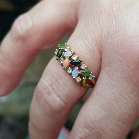 Gold plated ring with genuine semi-precious stones.  Ladies size 8. - Picture 3 of 4